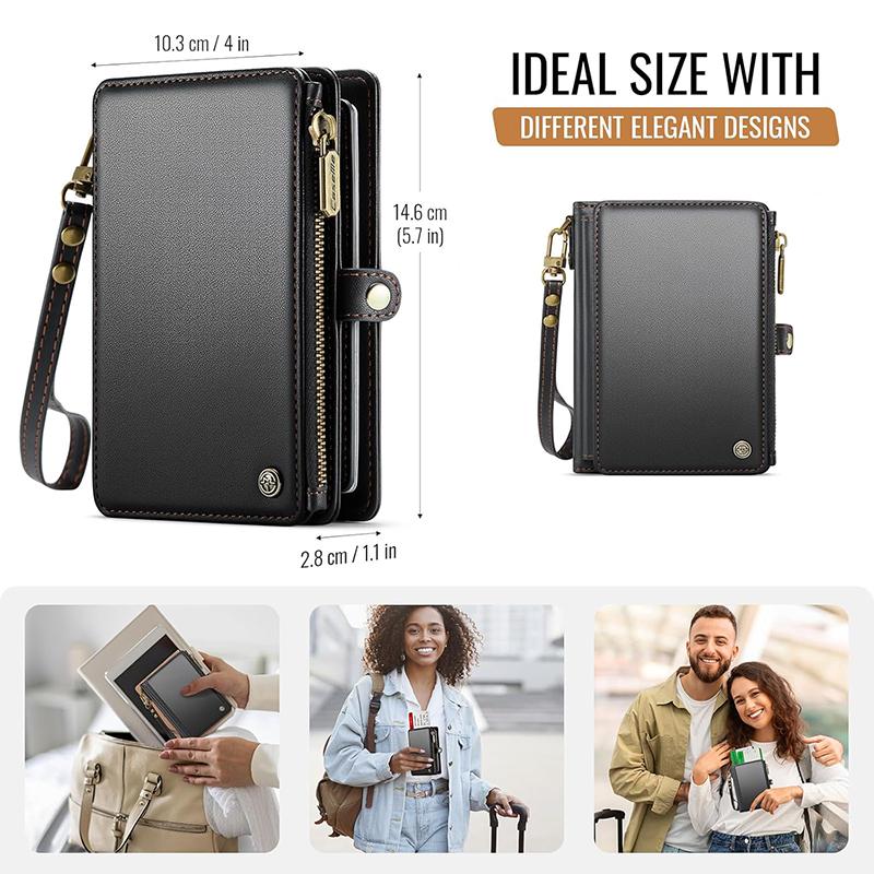 Reise-Passhülle Geldbörse Tasche mit 11 Kartenfächern und Passfach Geldscheinfach Fotofach Reißverschlusstasche, RFID-Blockierung Handgelenkschlaufe