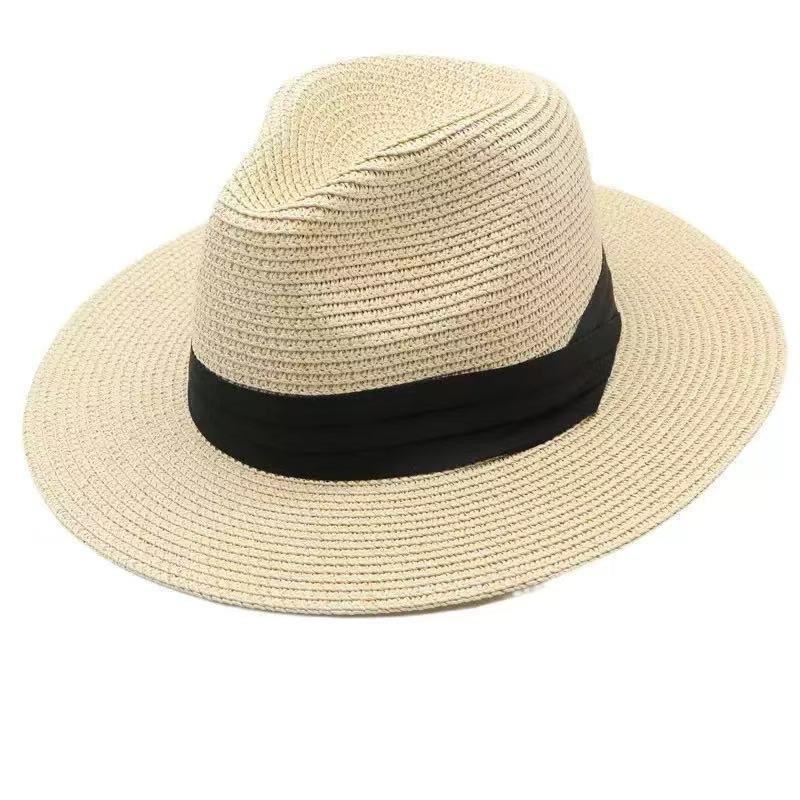 Flat-top straw hat women's straw top hat, new summer big-brimmed sun hat, seaside vacation sun hat