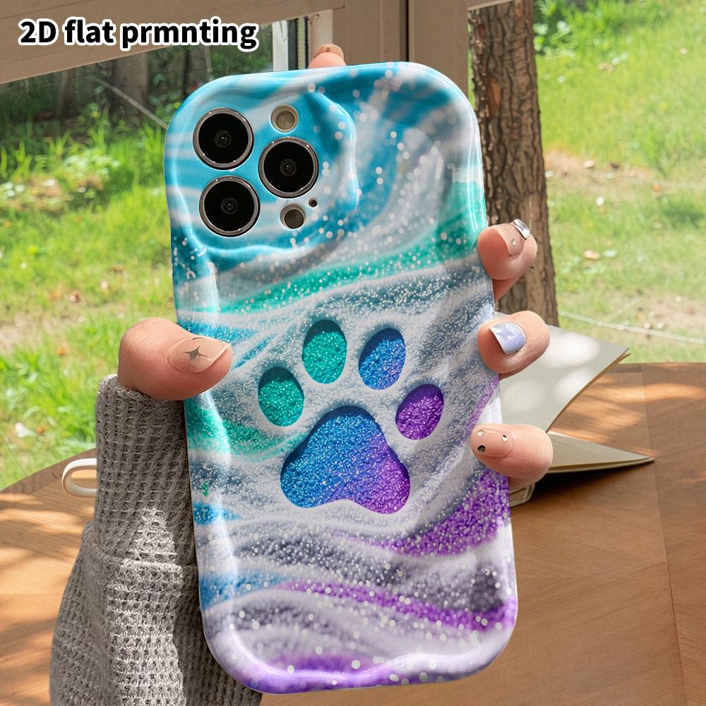 Phone Case: 2D Flat, Suitable for iPhone 18, 17, 16, 15, 14, 13, 12 Pro Cases, Phone Decorations, Glitter Cat Paw Prints, Halloween and Christmas Gift