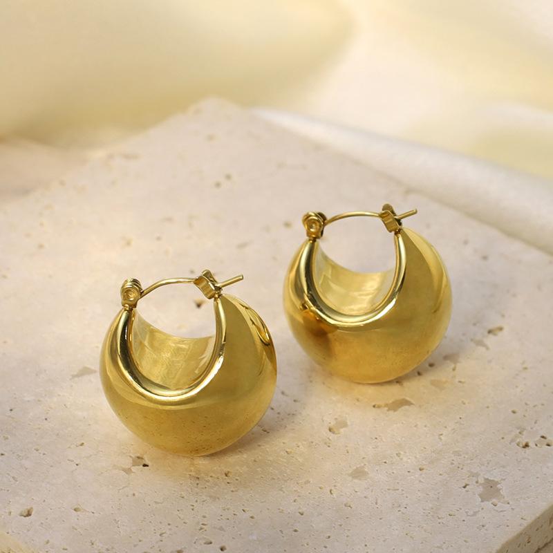 Titanium Steel U-Shaped Earrings Hollow Personalized Fashion Non-Fading Earrings Gold Girls Round Personality Trend