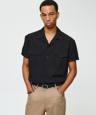 NOIRER Cotton Nylon Pocket Half Shirt (Black)