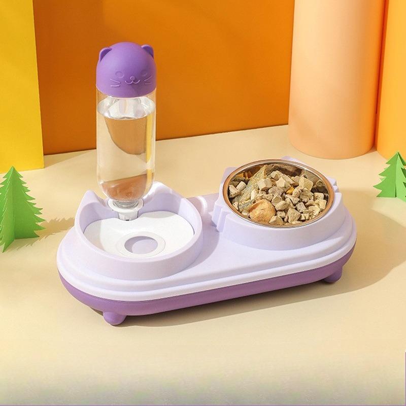 Dual-bowl Dog and Cat Automatic Drinking and Feeding Two-in-one Pet Water Bowl and Food Basin Integrated Design Feeding Bowl