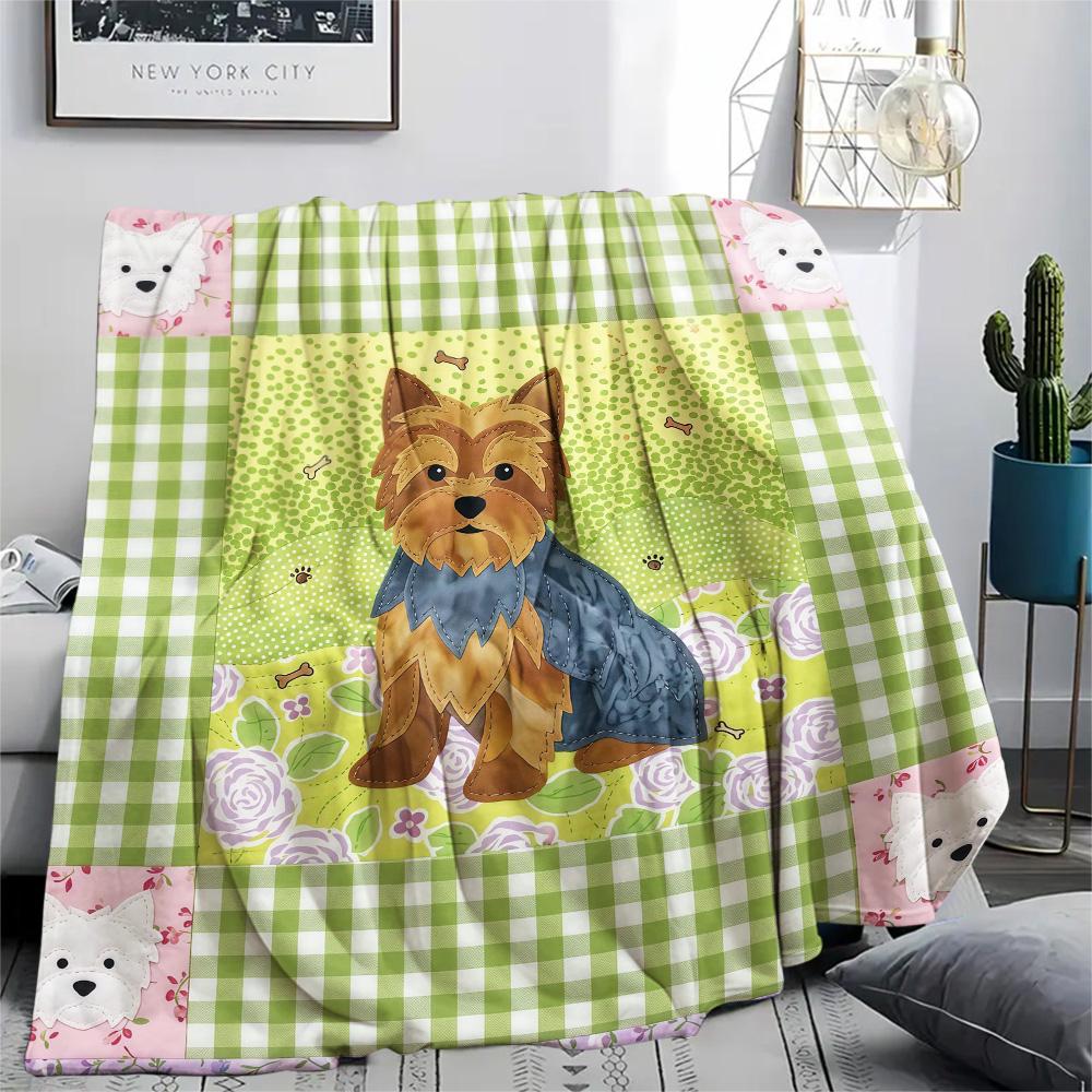 1Pc Cute Dog Patchwork Print Flannel Blanket High Quality Warm Comfortable Cover for All Seasons Perfect for Gifts Home Decor