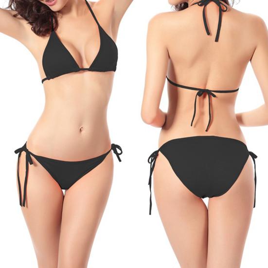 2Pcs/Set Halter Swimsuit No Pad Split Type Solid Color Bathing Suit