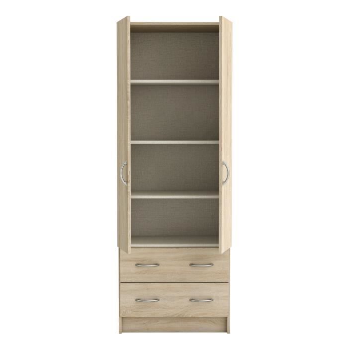 Armario DEMEYERE - Decoración roble cepillado - 2 puertas y 2 cajones - Clásico - Dormitorio - L 61 cm - DUAL