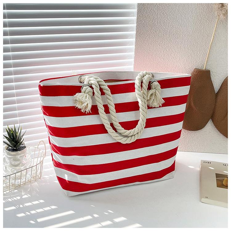 New Striped Large Capacity Shopping Bag Compilation Tote Bag