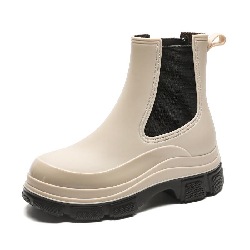New medium tube rain shoes women's rubber shoes wear non-slip water boots thick-soled water shoes and fleece short rain boots