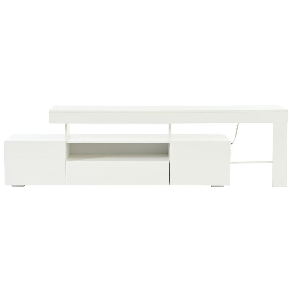 192*37*53cm TV Cabinet with 3 Cabinets, TV Stand with LED, High-Gloss Lowboard and TV Table, Suitable for TVs Around 85 Inches, White