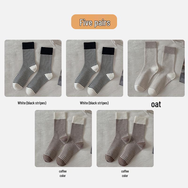 Women's Striped Wool Mid-Calf Socks - Warm and Cold-Resistant for Autumn and Winter