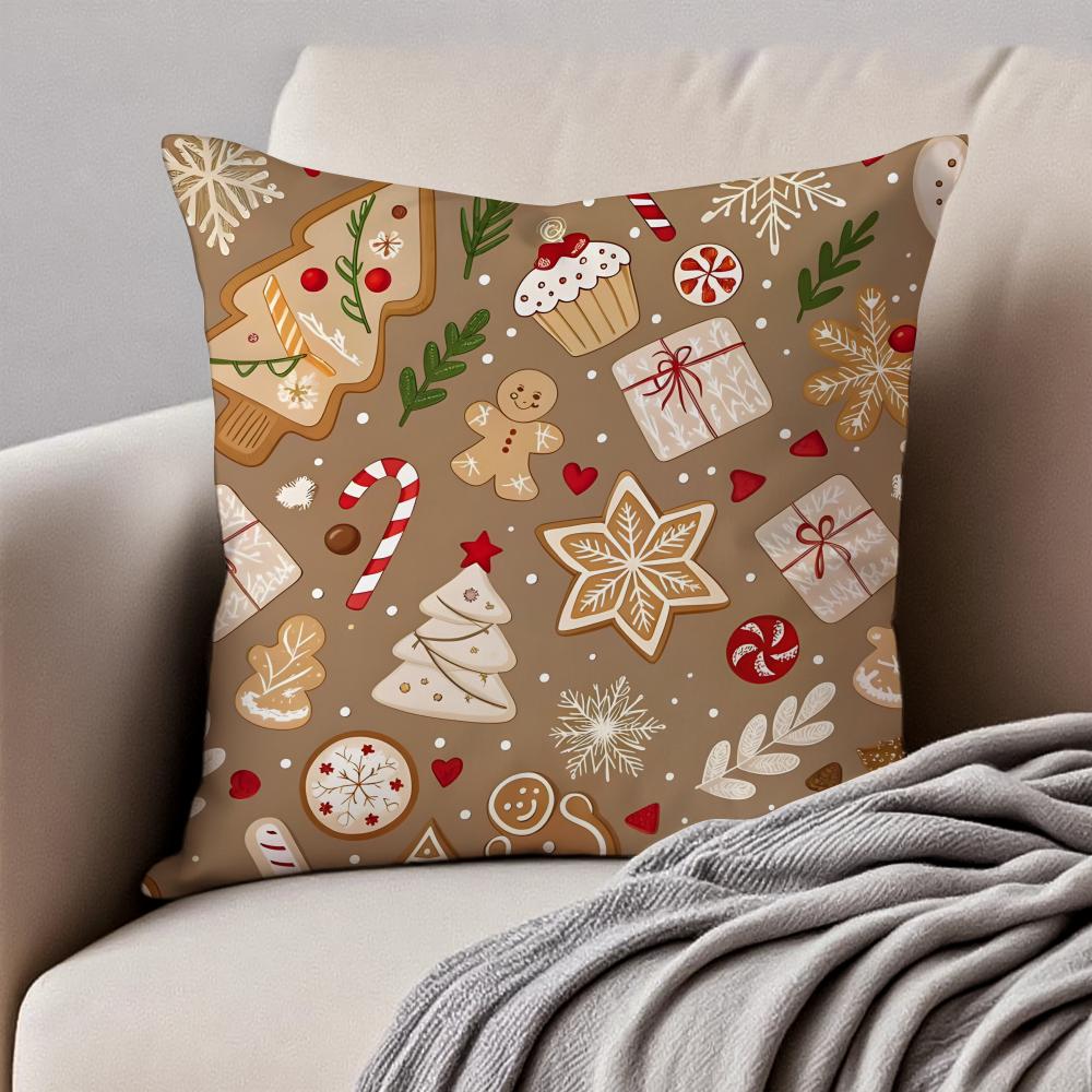 Christmas Illustration Festive Cushion Cover Pillowcase Antidustmite Invisible Zipper Short Plush Sofa Cushion
