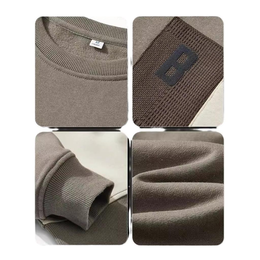 Autumn Design Sense Color Matching Pocket Sweater Men'S Heavy Abrasion Loose Large Size Round Neck American Casual Jacket