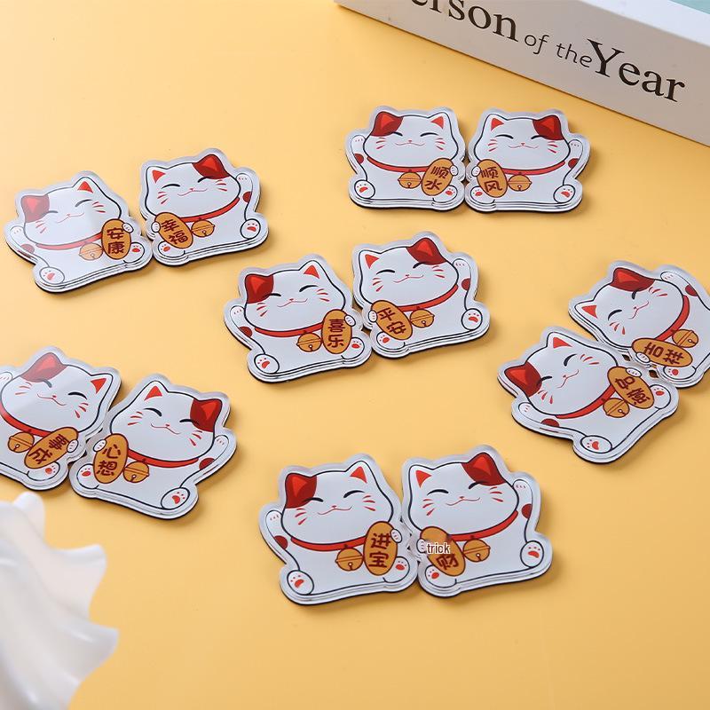 Fortune Cat Blessing Cartoon Magnetic Acrylic Epoxy Refrigerator Sticker