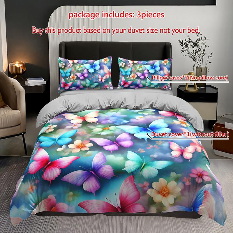 

3Pcs Colorful Butterfly Floral Bedding Duvet Cover Set Butterfly Garden Bedding Quilt Set Butterfly Themed Spring Butterfly Duvet Cover Set&EU Single(135x200cm)