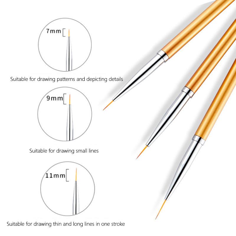 3Pcs Nail Art Liner Brushes French Stripe 3D Tips Line Stripes Diy Drawing Pen Uv Gel Brushes Painting Manicure Nail Tool Sets