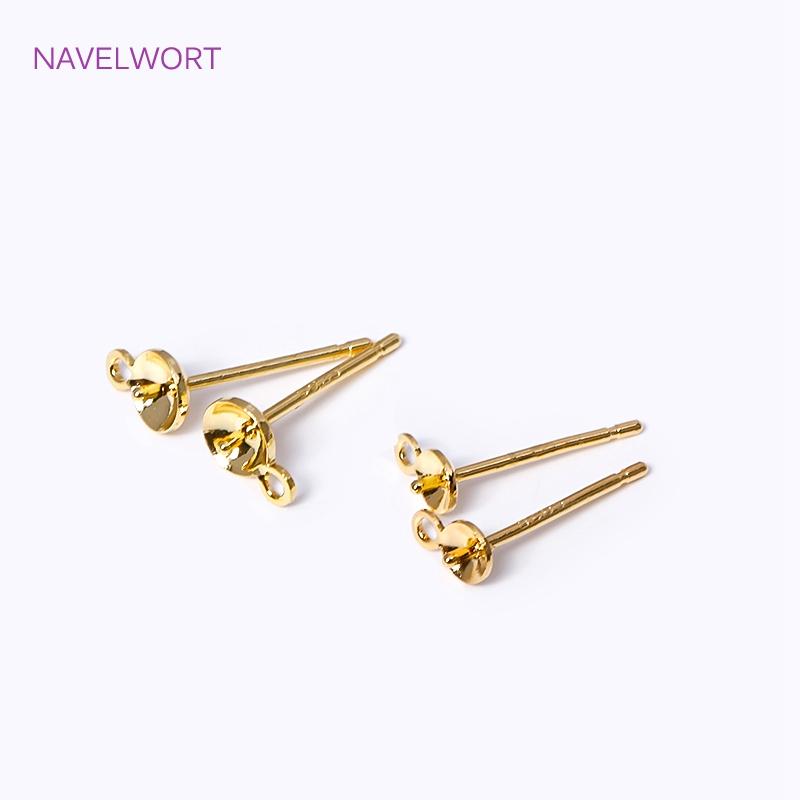 3/4MM With Closed Ring 18K Gold Plated Pearl Post Earring Mounting DIY Jewelry Making Supplies Earrings Accessories Wholesale