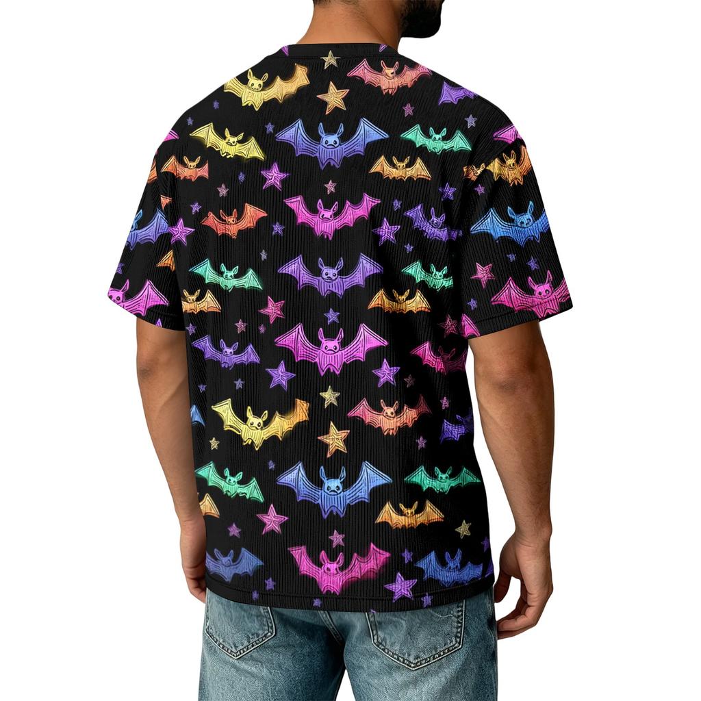 Herren Freizeit-Corduroy-Kurzarmhemd Leicht Atmungsaktiv Rundhalsausschnitt Oberteil Halloween-Muster Design Bequeme Passform