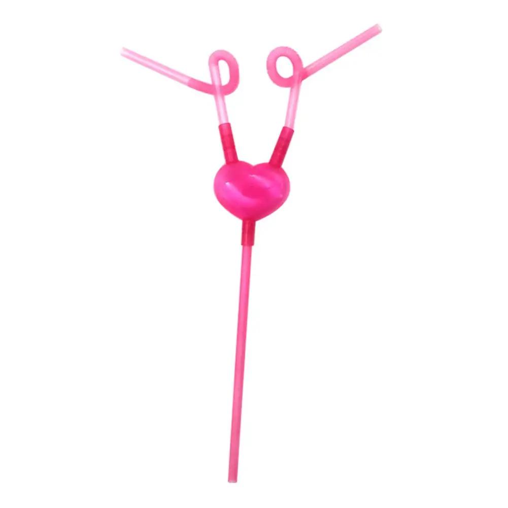 

Funny Love Heart Double Straw Flexible Drinking Tube Straws DIY Bar Kids Tube Drinking Colorful Accessories Plastic E4V1 рожевий