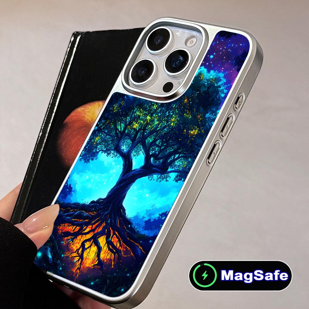World Life Tree Mobile Phone Case for iPhone 17 16 15 14 13 12 11 Air Pro Max Plus Magsafe Silver Plating Colorful Cover Cover