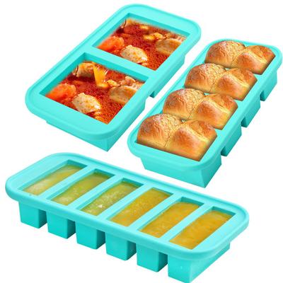 Silikon Dondurucu Tepsisi Kapaklı Sızdırmaz Çorba Dondurucu Kabı BPA İçermez