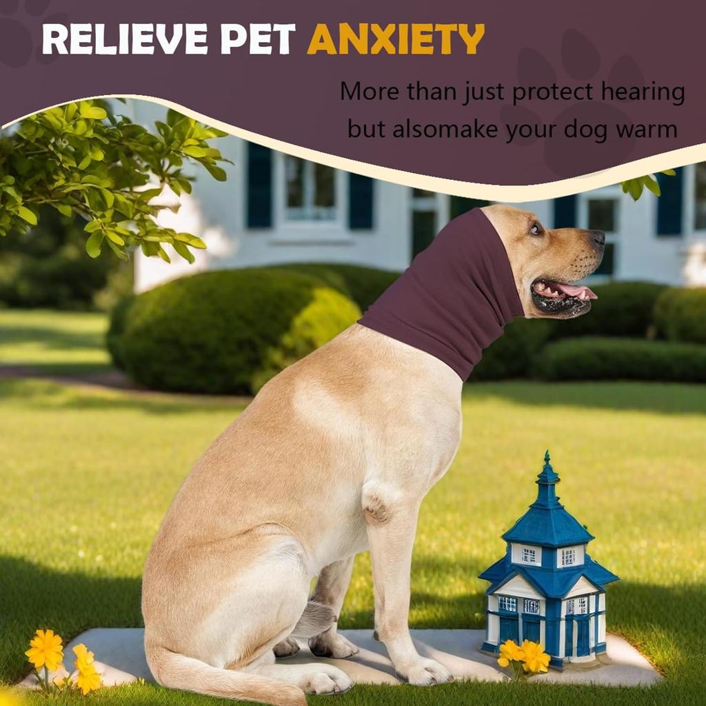 Dog Calming Hoodie Head Wrap, Anxiety Relief Ear Muffs for Dogs, No Shake Protection for Thunder Fireworks Grooming Vet Purple