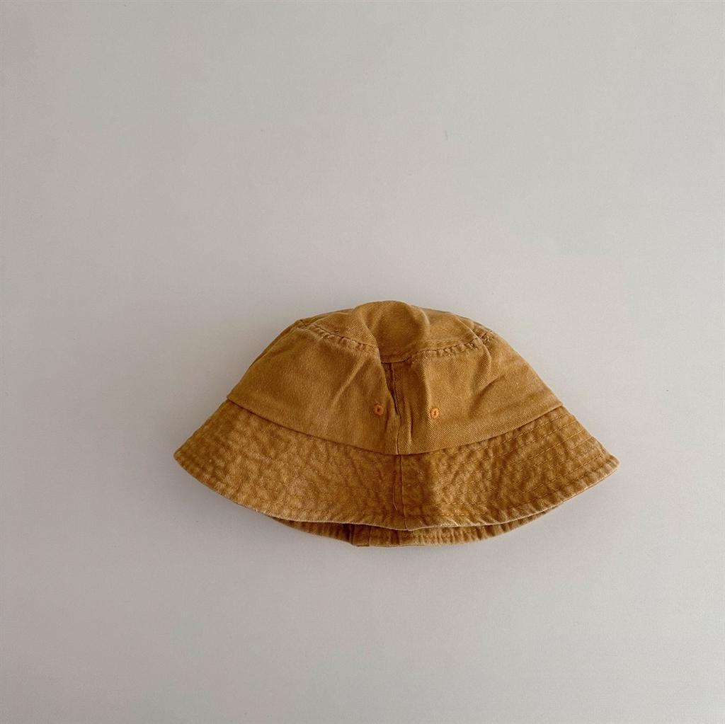 Japanischer Retro Gewaschene Einfarbige Kinder Stil Große Krempe Fischerhut Alter Baumwolle Baby Sonnenschutz Sonnen Eimerhut