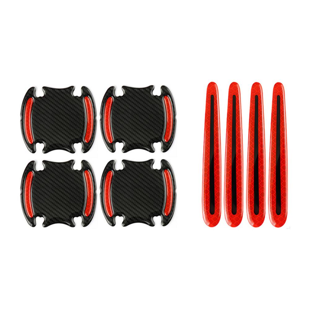 3D Carbon Fiber Car Door Handle Stickers Scratch-Resistant Stickers Car Safety Reflective Strip Auto Stickers