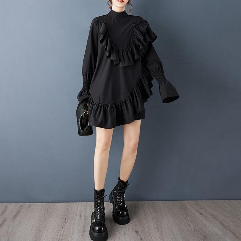 Long sleeve plus size Black vintage new in dresses for women casual loose mini short spring autumn dress