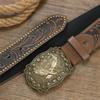 Vintage Western Denimbelte Ku hode Stor plate spenne Denim Gravert Etnisk stil Herre Punk PU lærbelte