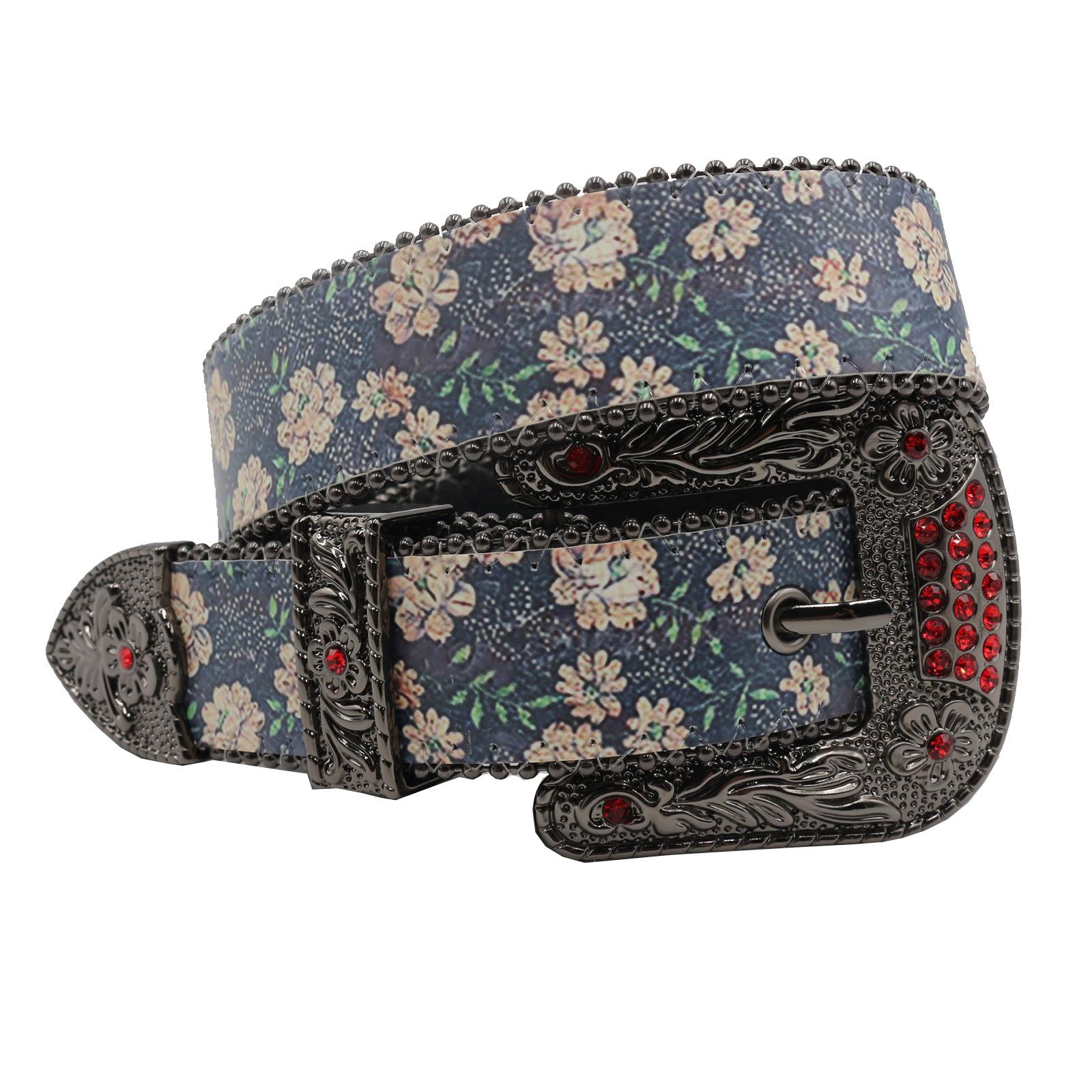 

Оригинальный дизайн, небольшой цветочный принт со стразами, ремень Y2K Trendy Pu Leather 125cm синий