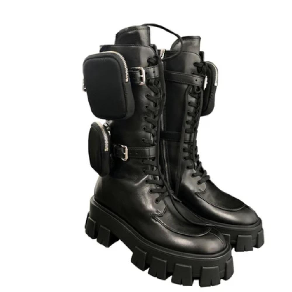 Ronde Neus Dikke Plateau Dameslaarzen Veterschoenen Dameslaarzen Dames Zwarte Punk Goth Laarzen Winter Hoge Laarzen 35 black