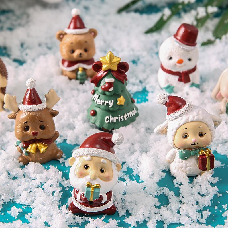 Christmas Decorations Resin Miniature Figurines Mini Santa Claus Snowman Xmas Tree For Xmas Goodie Bag Fillers Party Favors