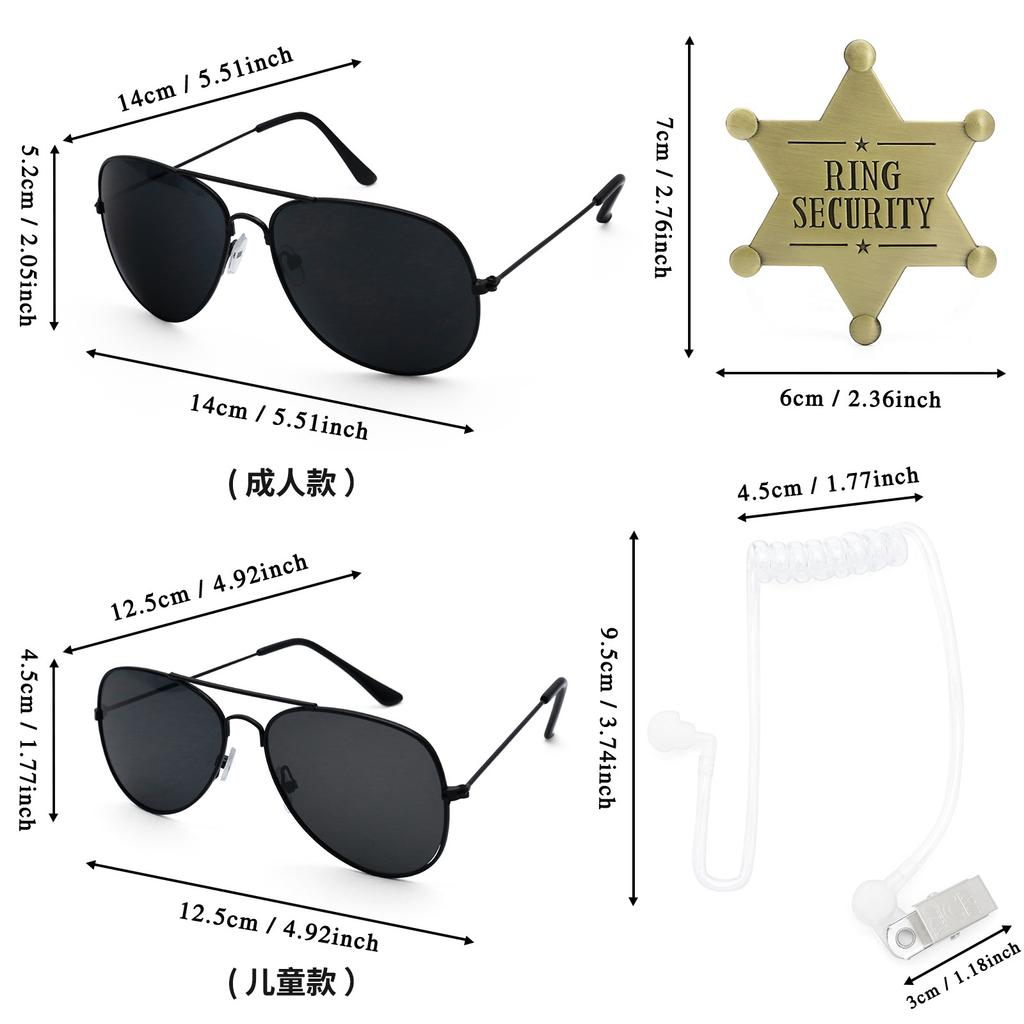Secret Agent Costumes Dress-Up Accessories Sunglasses Badge Earplugs Set Cosplay Props