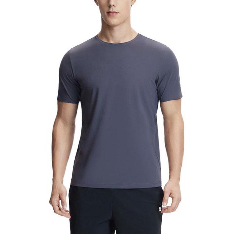 Fila Fitness Series Printed Letter Knitted Solid Color Straight-Cut Round Neck Short Sleeve T-Shirt Men Tops Deep-Gray A11M421119F-DY