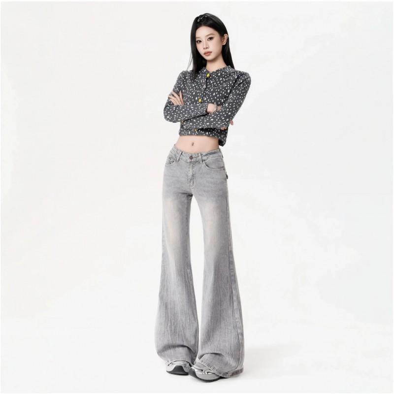 2026 Womens Low-Rise Flared Denim Jeans With Embroidery Street Style Wide Leg Trousers