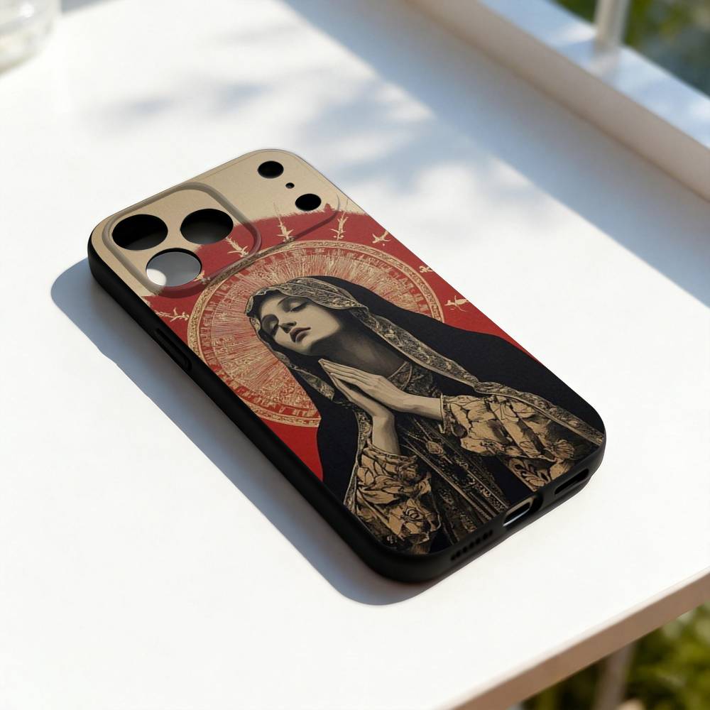 

Virgin Mary Jesus Heart ART Phone Case For iPhone 17,16,15,14,13,12,11,Pro,Max,Plus,E,SE4,Air,Mini Black Precise Hole Matching iPhone17
