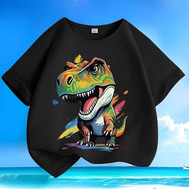 Summer New Style Children's Short-Sleeved Small Dinosaur Pure Cotton Loose-Fitting Casual Trendy T-Shirt