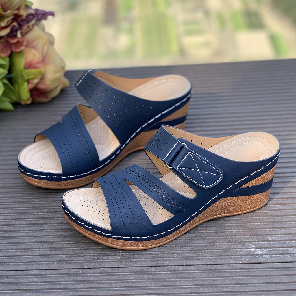 Women'S Slippers Booties Women'S Summer Open Toe Leather Slope Heel Sandal Slippers Casual Comfortable Outdoor Womens Slipper