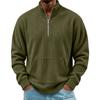 Men's Corduroy 1/4 Zip Pullover, Retro Long Sleeve Top with Stand Collar and Pocket