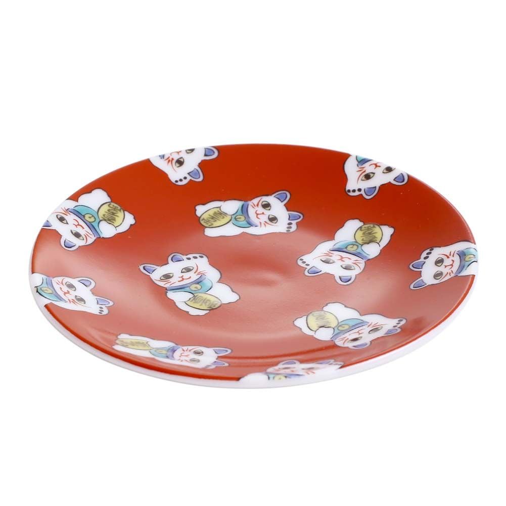 Small miniature lucky cat cat Kutani stylish interior Click Post shipping plate, plate, design, pattern, ceramic, ware, 9.5cm, auspicious, decoration,