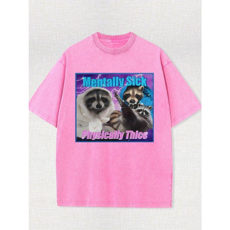 Small Raccoon, Animal Print Design, Rugby, 8.11 oz of Cotton High-Quality Printed T-Shirt with Round Neck And Short Sleeves