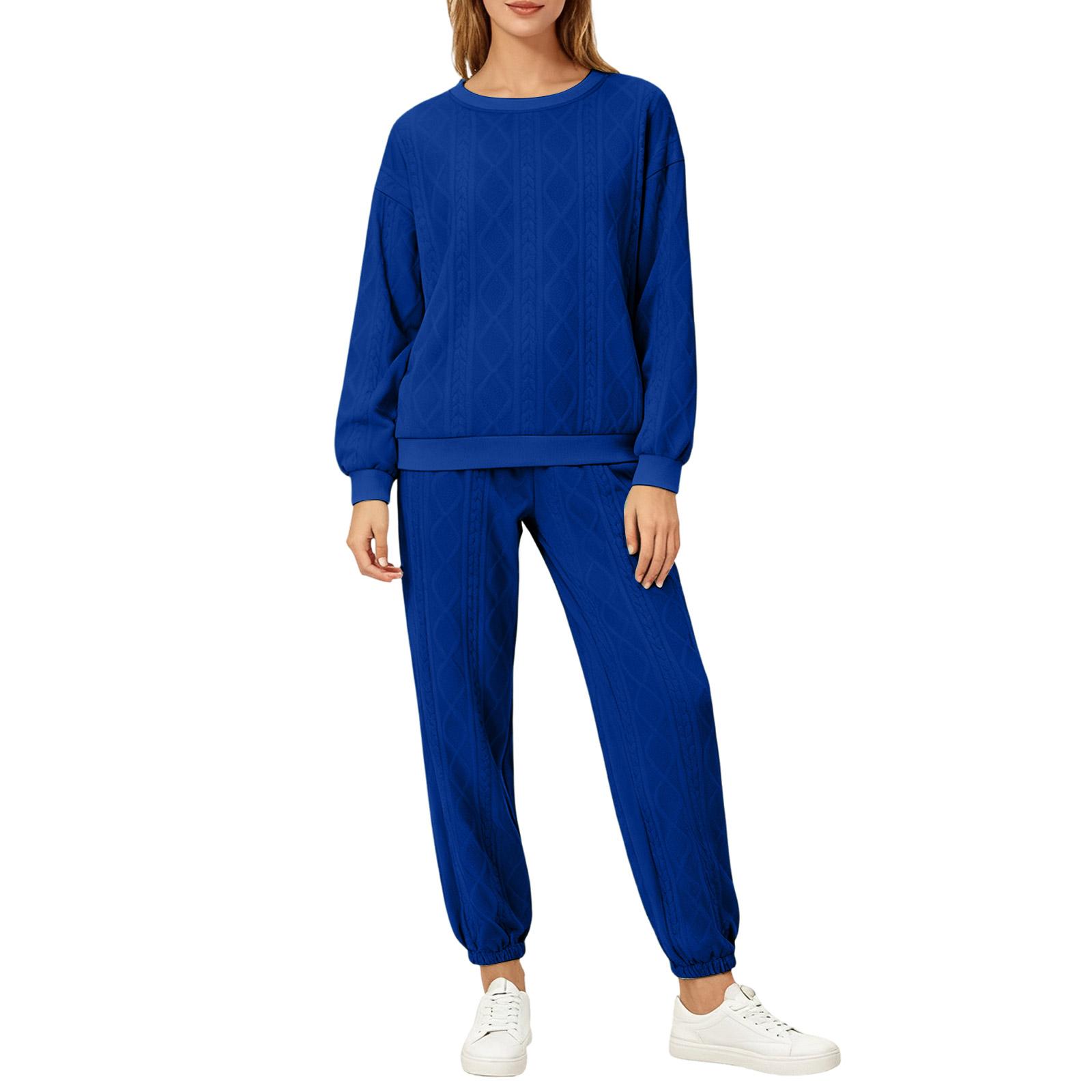 

Fashionable Women s Dough Twists Splicing Long Sleeve Round Neck Top Leggings Trousers Two-piece Set XL