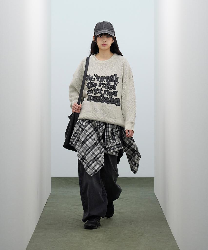 STANDARDERROR 87-Stan191 Art Lettering Oversized Jacquard Knit Gray