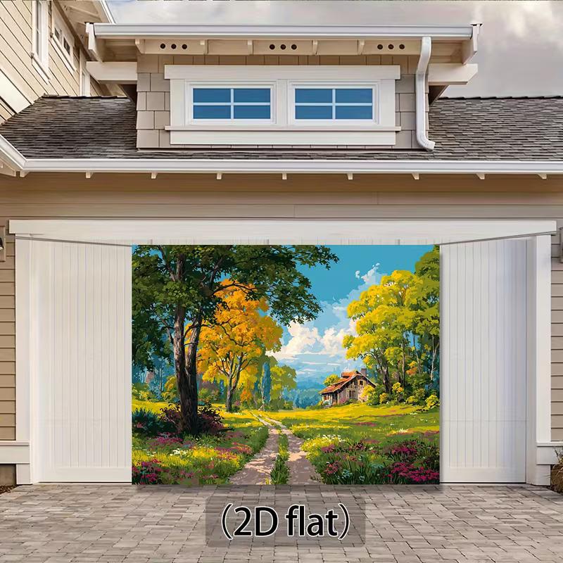 2D Fall Meadow Cottage Backdrop Oil Painting Nature Scenery Photography Background
