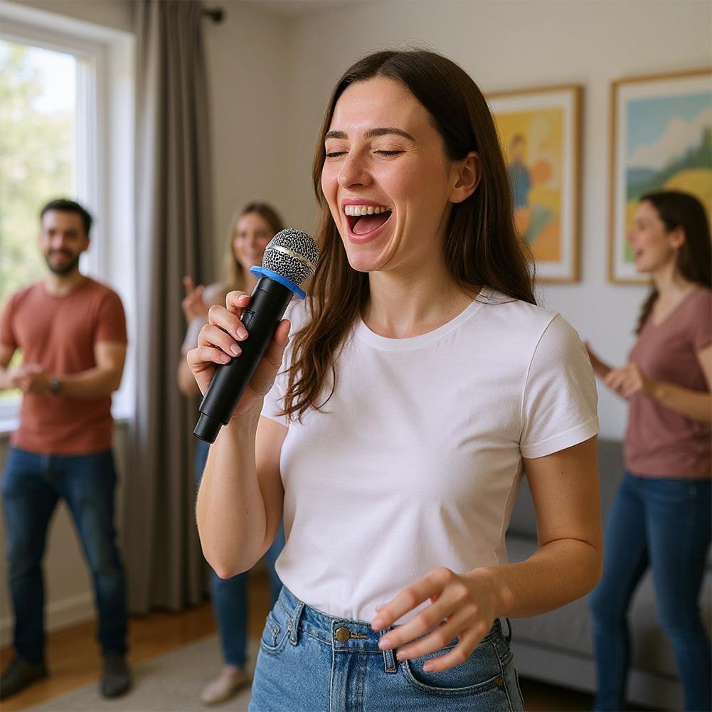 Handheld Microphone with One-to-Two Chip Connection Karaoke Microphones Plug and Play for Church Party Meeting Speech