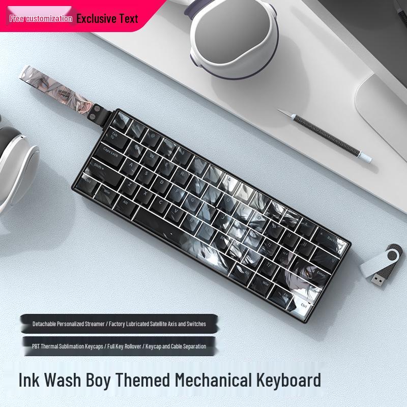 Wireless Bluetooth Tri-Mode 61-Key Compact Mechanical Keyboard for E-Sports and Office with Silent Custom PBT Keys