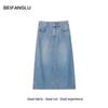Northern Deer Retro A-Line Denim Half Skirt for Women - 64% Lyocell, 36% Cotton, Spring/Summer Collection.