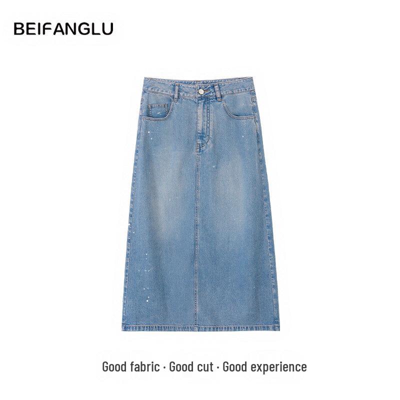 Northern Deer Retro A-Line Denim Half Skirt for Women - 64% Lyocell, 36% Cotton, Spring/Summer Collection.