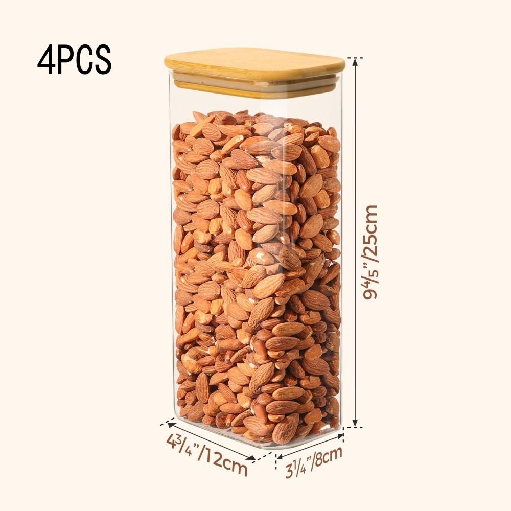 Rectangle Clear Storage Jars with Bamboo Lids For Sugar Coffee Pantry Organizer Container for Pasta Tea Candy Nuts