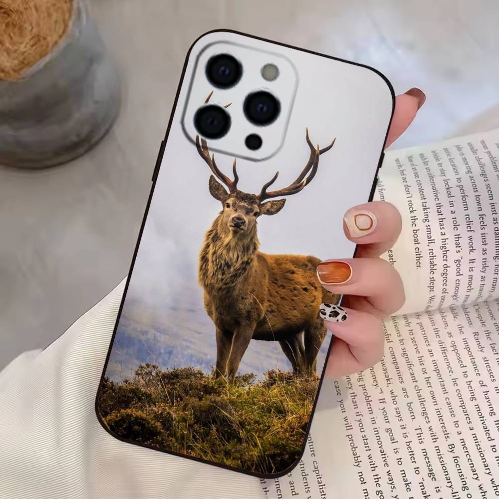 Sika D-Deer Illustration  Phone Case For iPhone 17,16,15,14,13,12,11 Plus,Pro Max,XS,Soft Silicone Black Cover