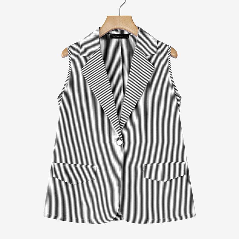 ZANZEA Women Casual Turn Down Collar Sleeveless Stripe Cardigan Vest